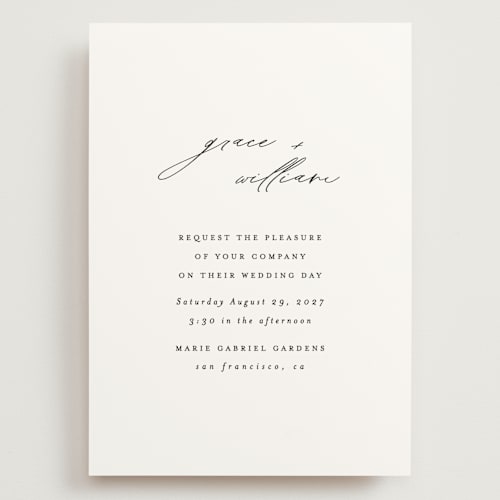 This is a cotton wedding invitations with standard by Angela Thompson called delicate script printing on signature in grand