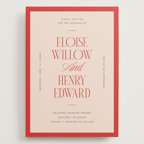 This is a cherry wedding invitations with standard by Pixel and Hank called threaded printing on signature in grand