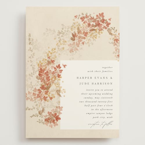 This is a stone wedding invitations with standard by Robert and Stella called falling foliage printing on signature in grand