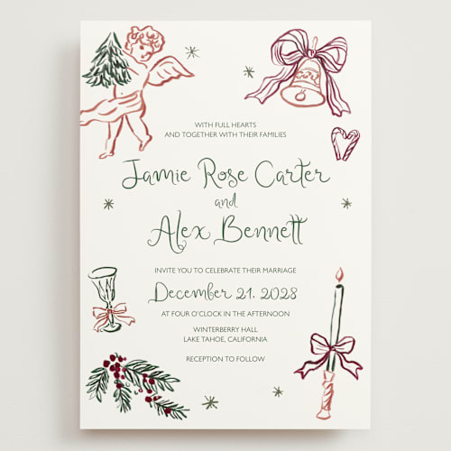 This is a enchanted holiday wedding invitations with standard by Cass Loh called holidays ink doodles printing on signature in grand
