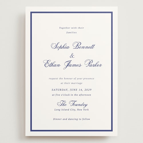This is a midnight navy wedding invitations with standard by Cass Loh called chic union printing on signature in grand