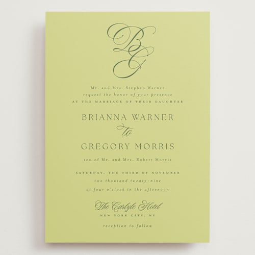 This is a chartreuse wedding invitations with standard by Everett Paper Goods called carlyle printing on signature in grand