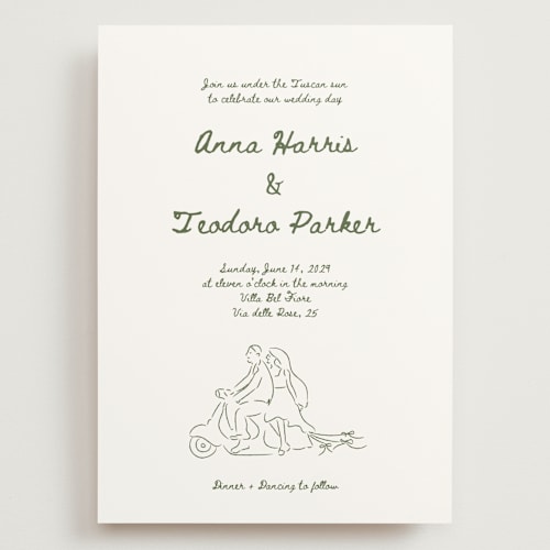 This is a olive wedding invitations with standard by Helena Vitto called amore mio printing on signature in grand