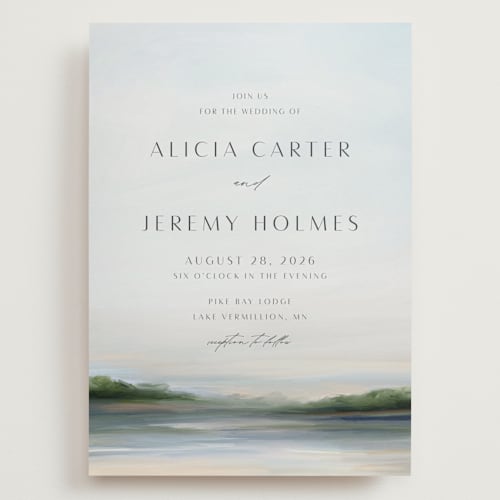 This is a sky wedding invitations with standard by Nicole Walsh called calm water printing on signature in grand