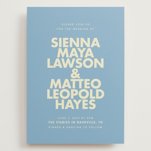 This is a skyblue wedding invitations with standard by Ellen Schlegelmilch called sienna printing on signature in grand