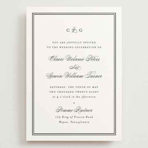 This is a tuxedo wedding invitations with standard by Carolyn MacLaren called timeless together printing on signature in grand