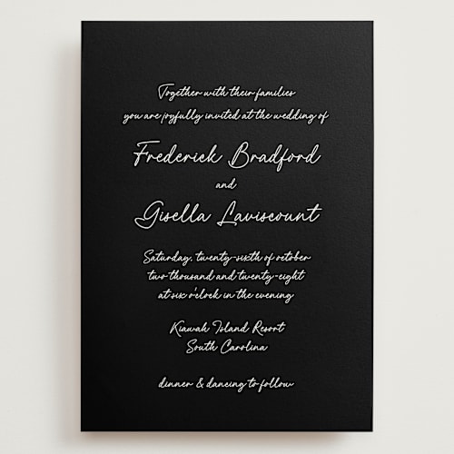 This is a raven wedding invitations with standard by chocomocacino called strazzate printing on signature in grand