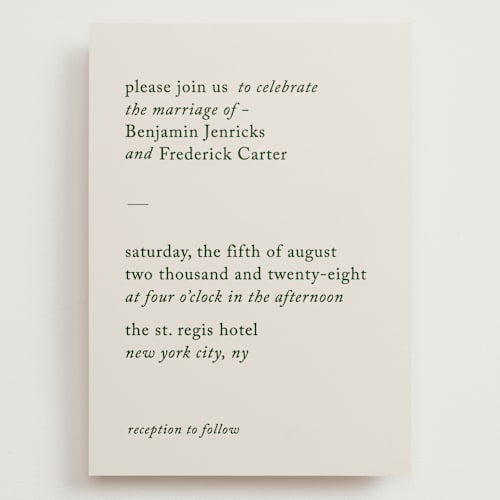 This is a forest wedding invitations with standard by Bethan called editorial printing on signature in grand