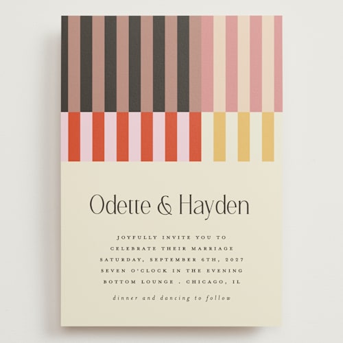 This is a petal wedding invitations with standard by Morgan Kendall called quilted grid printing on signature in grand