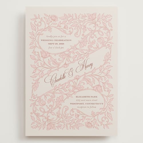This is a blush wedding invitations with standard by BR Designs called vintage flourishes printing on signature in grand