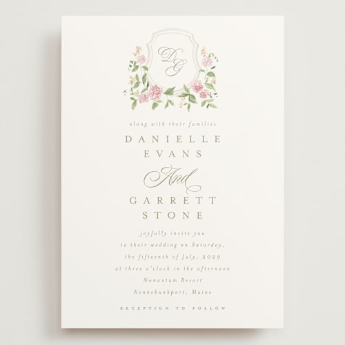This is a rose wedding invitations with standard by Everett Paper Goods called ocean point printing on signature in grand