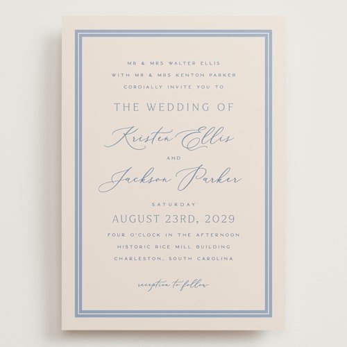 This is a periwinkle wedding invitations with standard by Hooray Creative called twin border printing on signature in grand