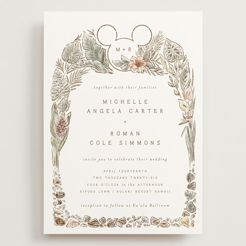 This is a earth wedding invitations with standard by Shiny Penny Studio called disney's mickey mouse tropical frame printing on signature in grand