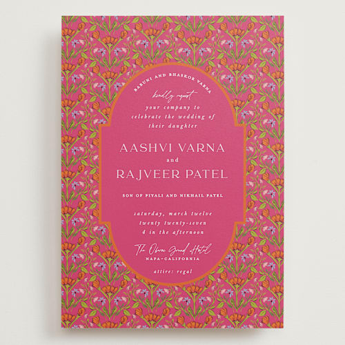 This is a fuchsia wedding invitations with standard by Pati Cascino called varna printing on signature in grand