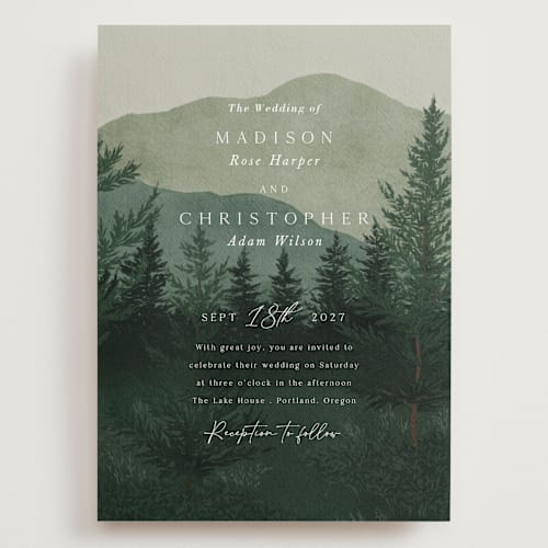 This is a jade wedding invitations with standard by Elly called the forest printing on signature in grand