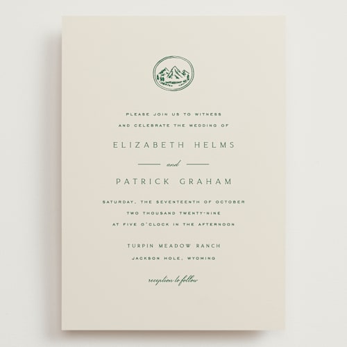 This is a forest wedding invitations with standard by Amy Kross called aspen knoll printing on signature in grand