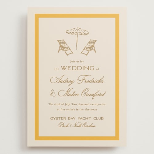 This is a sunshine wedding invitations with standard by Jackie Crawford called kitty hawk printing on signature in grand