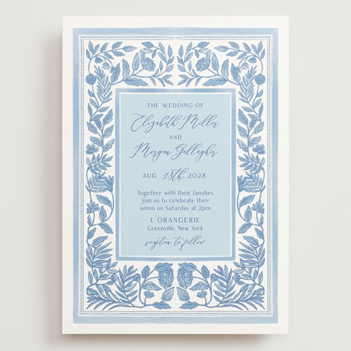 This is a porcelain wedding invitations with standard by Elly called porcelain floral printing on signature in grand