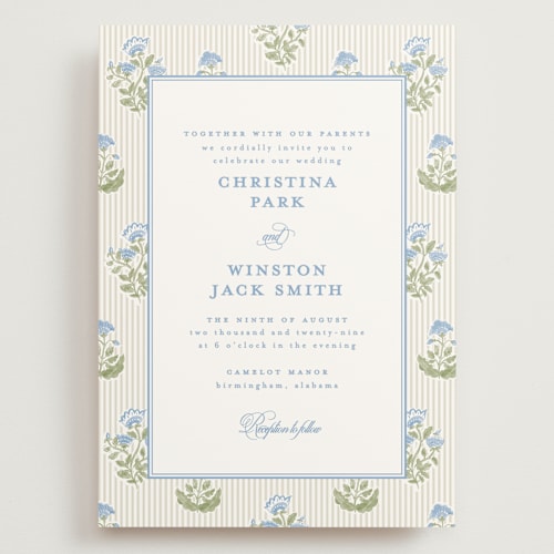 This is a powder wedding invitations with standard by Creo Study called patterned florals printing on signature in grand