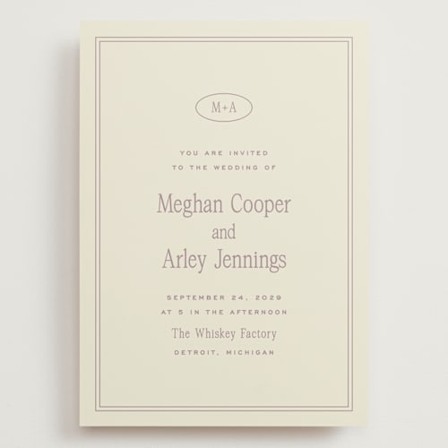 This is a mauve wedding invitations with standard by Ellen Schlegelmilch called cherry printing on signature in grand