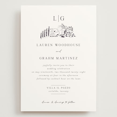 This is a eggplant wedding invitations with standard by Shiny Penny Studio called countryside villa printing on signature in grand