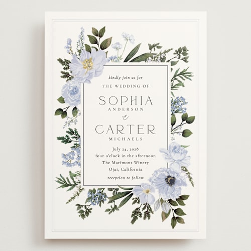 This is a lilac wedding invitations with standard by Susan Moyal called botanical love printing on signature in grand