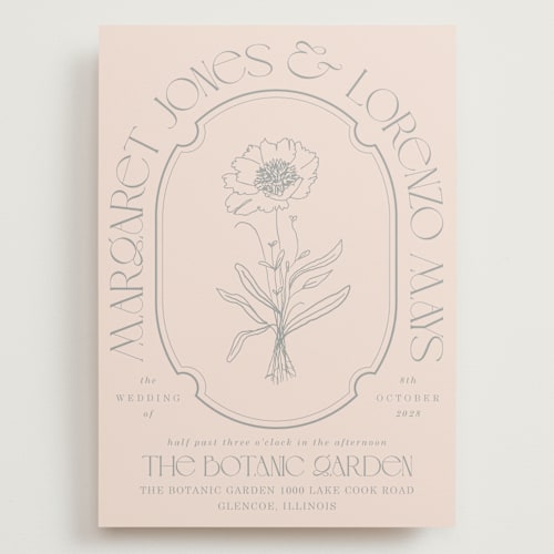 This is a blush wedding invitations with standard by Baumbirdy called flora arch printing on signature in grand