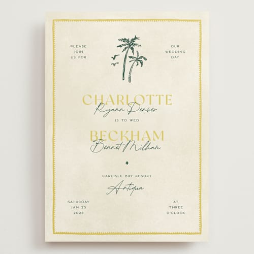 This is a island citrus wedding invitations with standard by Pixel and Hank called coastal drift printing on signature in grand