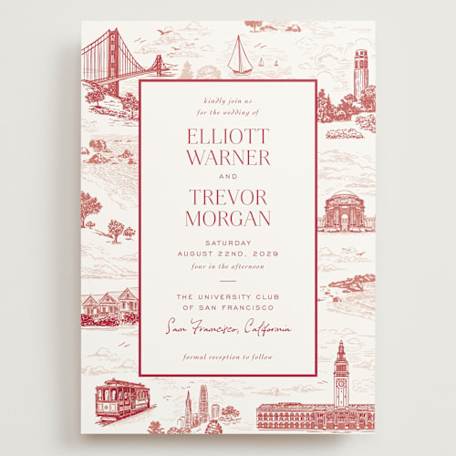 This is a scarlet wedding invitations with standard by Jenna Holcomb called san francisco toile printing on signature in grand