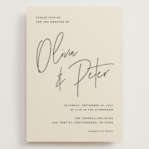 This is a champagne wedding invitations with standard by JoAnn Jinks called signed printing on signature in grand