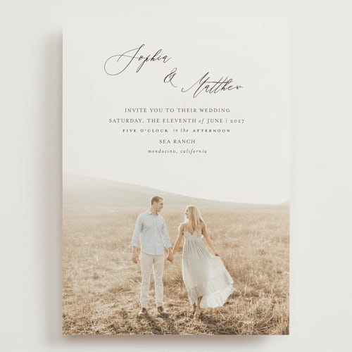 This is a mocha wedding invitations with standard by Benita Crandall called un mariage photographique printing on signature in grand