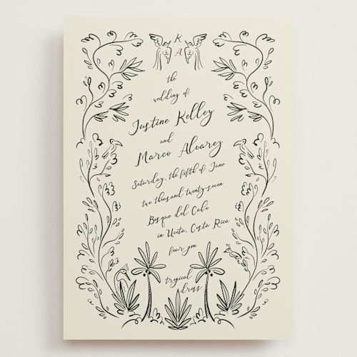 This is a ivory wedding invitations with standard by Ani Somi called sundaland gardens printing on signature in grand