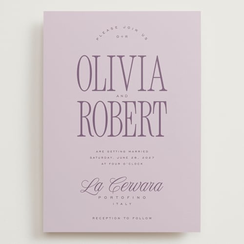 This is a lilac wedding invitations with standard by Kelly Schmidt called riviera printing on signature in grand