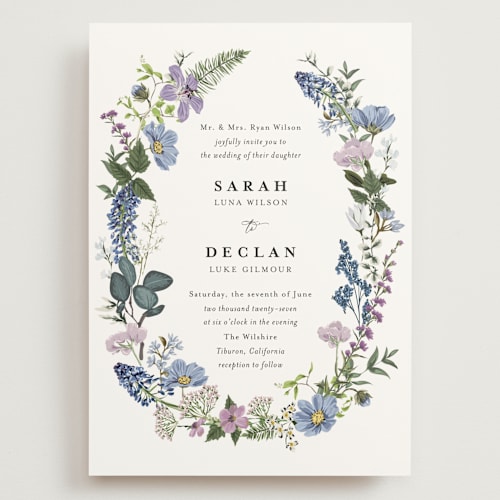 This is a lavender wedding invitations with standard by Susan Moyal called lilac bloom printing on signature in grand