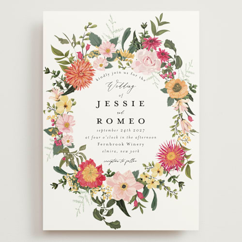 This is a tropical wedding invitations with standard by Susan Moyal called forest flowers printing on signature in grand