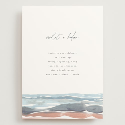 This is a beachy wedding invitations with standard by Pixel and Hank called waves printing on signature in grand