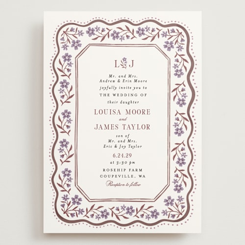 This is a plum wedding invitations with standard by Alethea and Ruth called sweet vintage printing on signature in grand