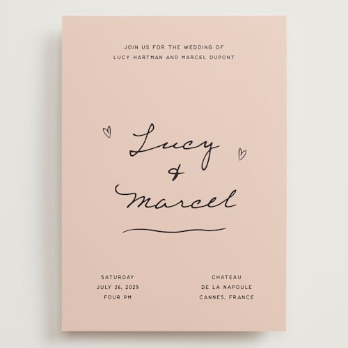 This is a blush wedding invitations with standard by Ani Somi called ballpoint suite printing on signature in grand