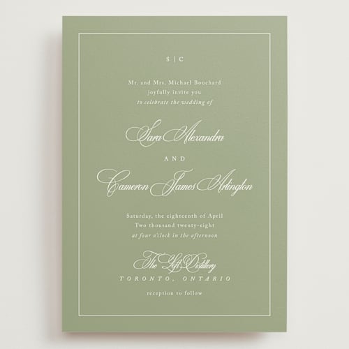 This is a garden wedding invitations with standard by Kelly Schmidt called greenwood printing on signature in grand