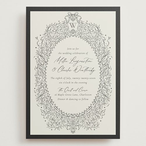 This is a latte wedding invitations with standard by Jackie Crawford called ornate sketched frame printing on signature in grand
