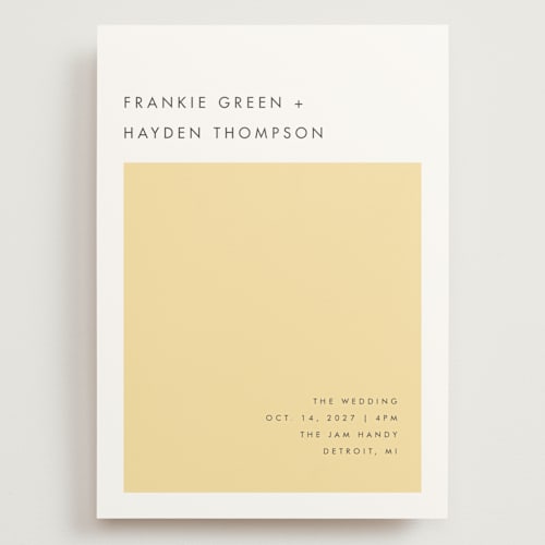 This is a buttercup wedding invitations with standard by Snow and Ivy called colorfield printing on signature in grand