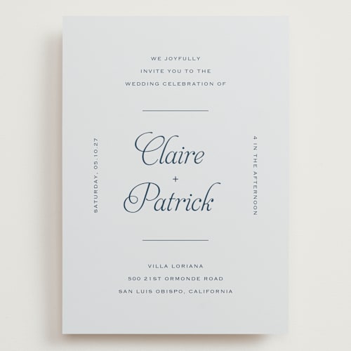 This is a powder wedding invitations with standard by Carolyn MacLaren called modernne printing on signature in grand