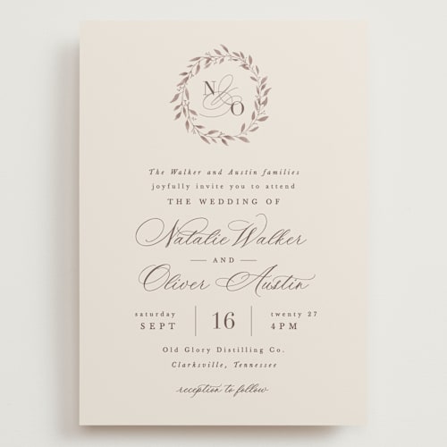 This is a ecru wedding invitations with standard by Hooray Creative called delicate monogram printing on signature in grand