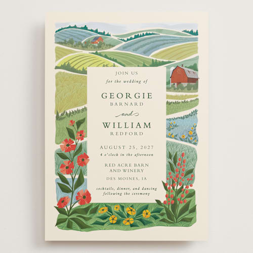 This is a barn wedding invitations with standard by Paper Sun Studio called farm and field printing on signature in grand