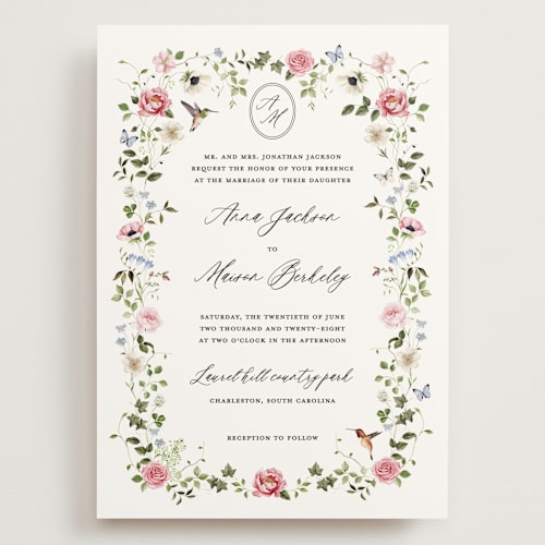 This is a peony wedding invitations with standard by Sarah Knight called ornate printing on signature in grand