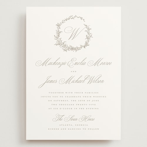 This is a chantilly wedding invitations with standard by Wildfield Paper Co called romantic wreath printing on signature in grand