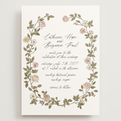 This is a snow wedding invitations with standard by Tara Grangroth called vintage roses printing on signature in grand