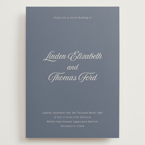 This is a french blue wedding invitations with standard by Nicoletta Savod called ritzy printing on signature in grand