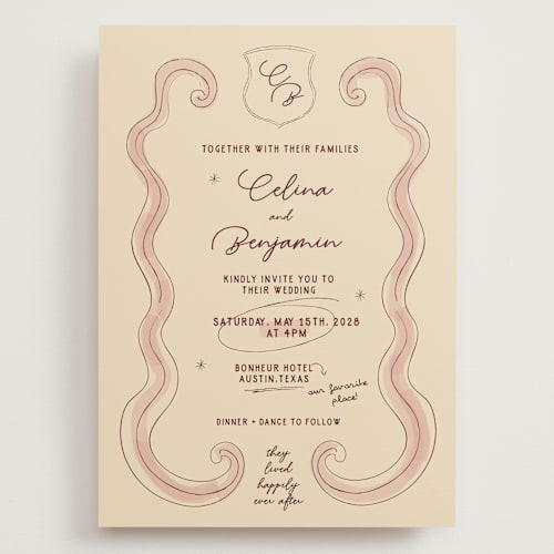 This is a wine wedding invitations with standard by Helena Vitto called modern fairy tale printing on signature in grand
