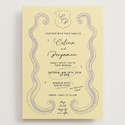 This is a lilac wedding invitations with standard by Helena Vitto called modern fairy tale printing on signature in grand